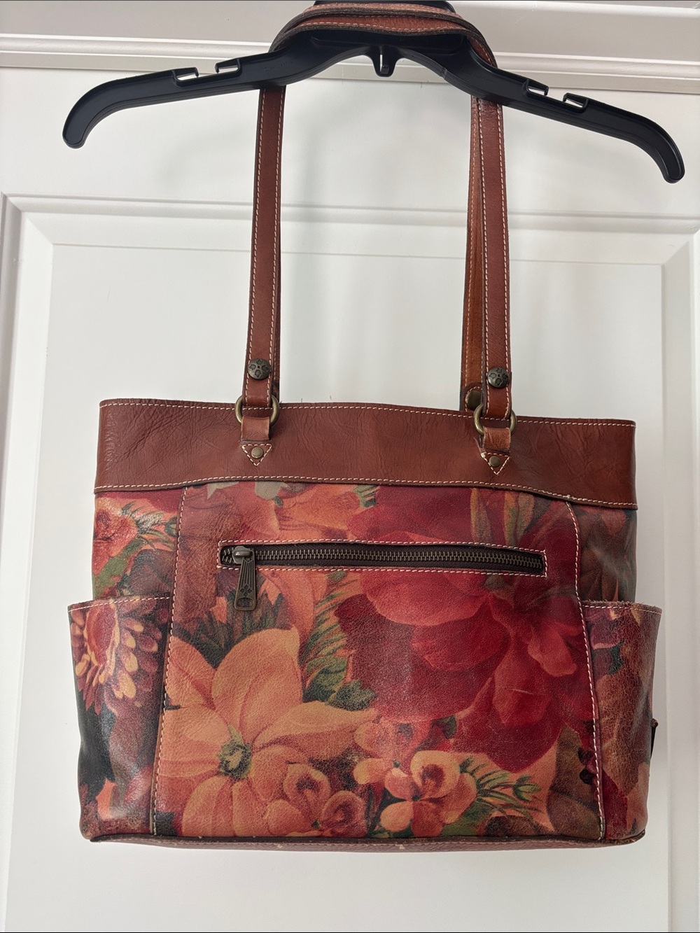 Patricia Nash Brown Leather-Trim Floral Shoulder Tote - Picture 2 of 4